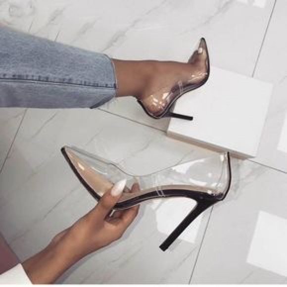 Qupid Shoes - Clear “KimK inspired” Studded Heels Pumps